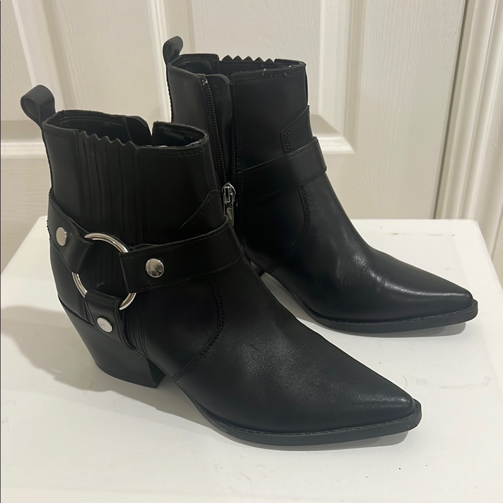 Marc Fisher Black Ankle Booties with Silver Accents